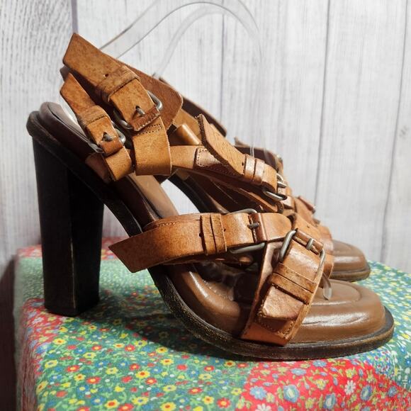 VTG 2003 Balenciaga Nicholas Ghesquière Runway Leather Strappy Heels, size 40 - Picture 3 of 11